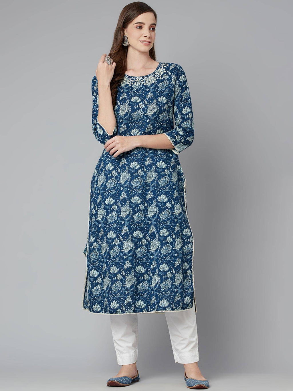Blue Floral Straight Kurta | KDG - view 5