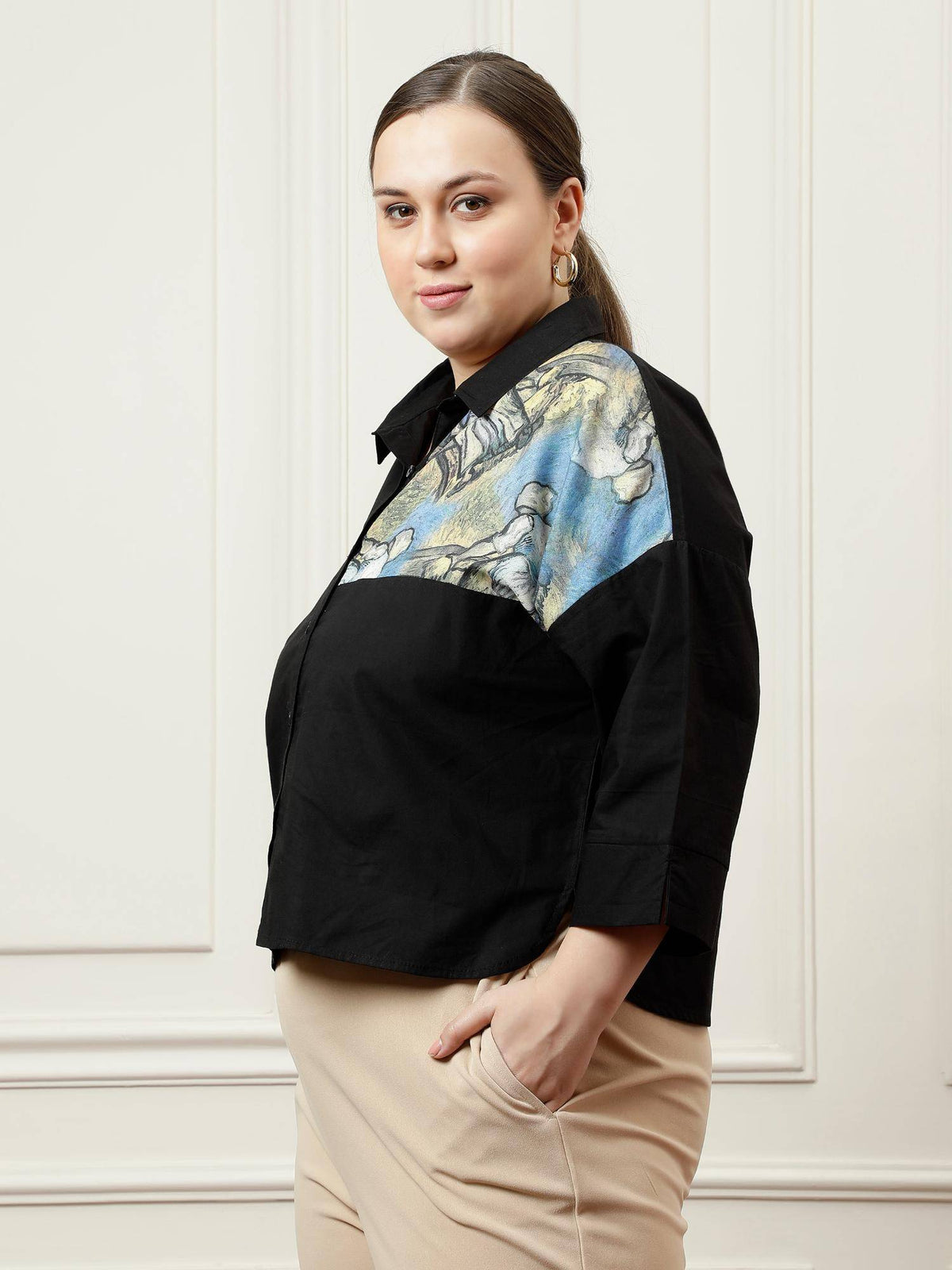 Women Black Blue Patch Shirt | S67 - view 2