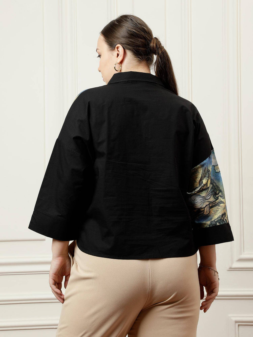 Women Black Blue Patch Shirt | S67 - view 3
