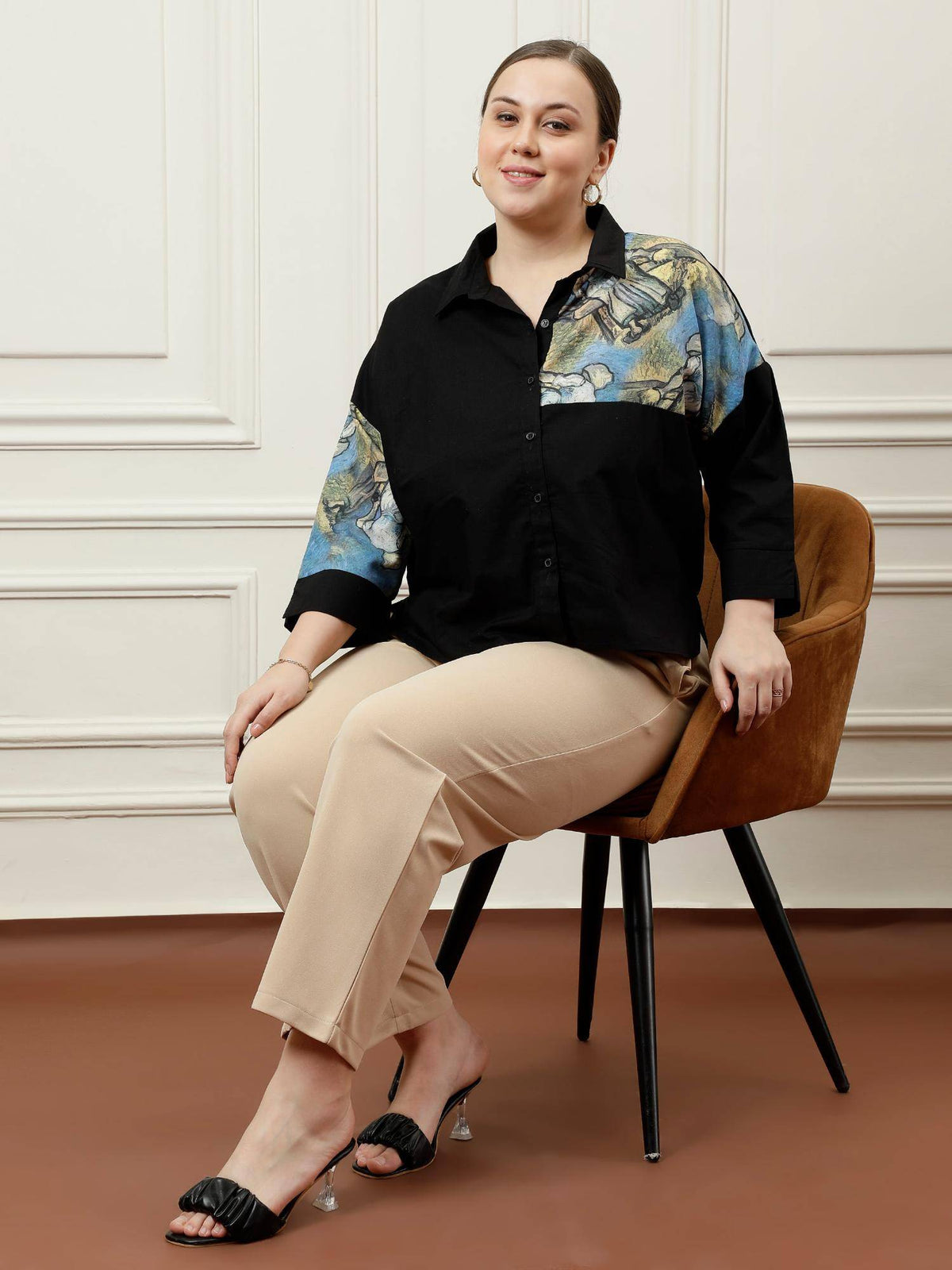 Women Black Blue Patch Shirt | S67 - view 5