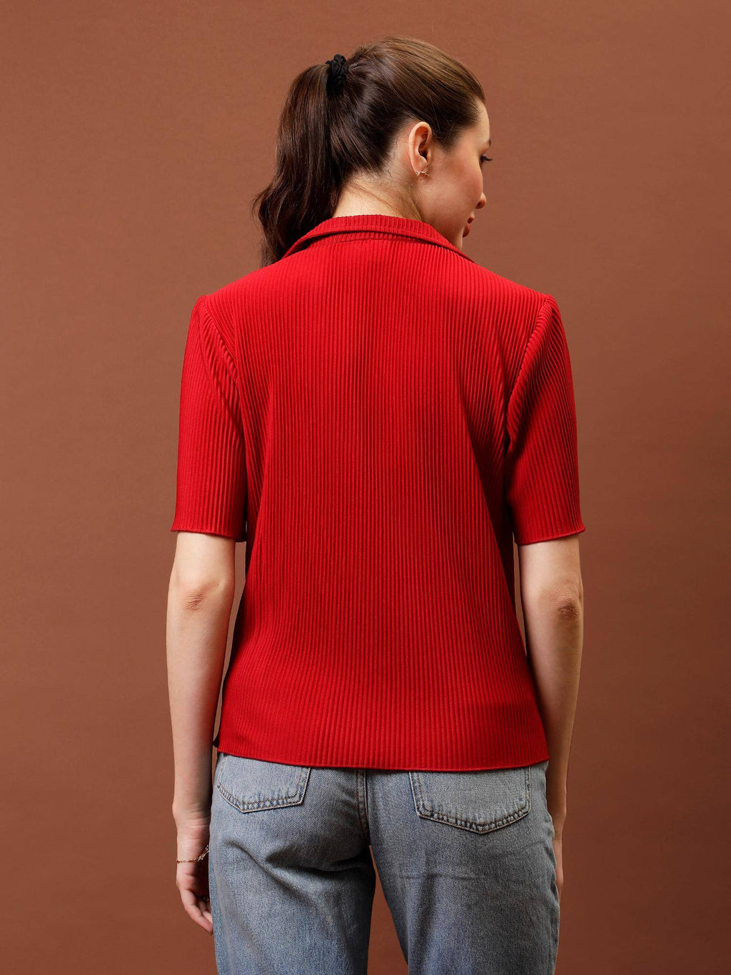 Women Red Pleated Shirt | S67 - view 3