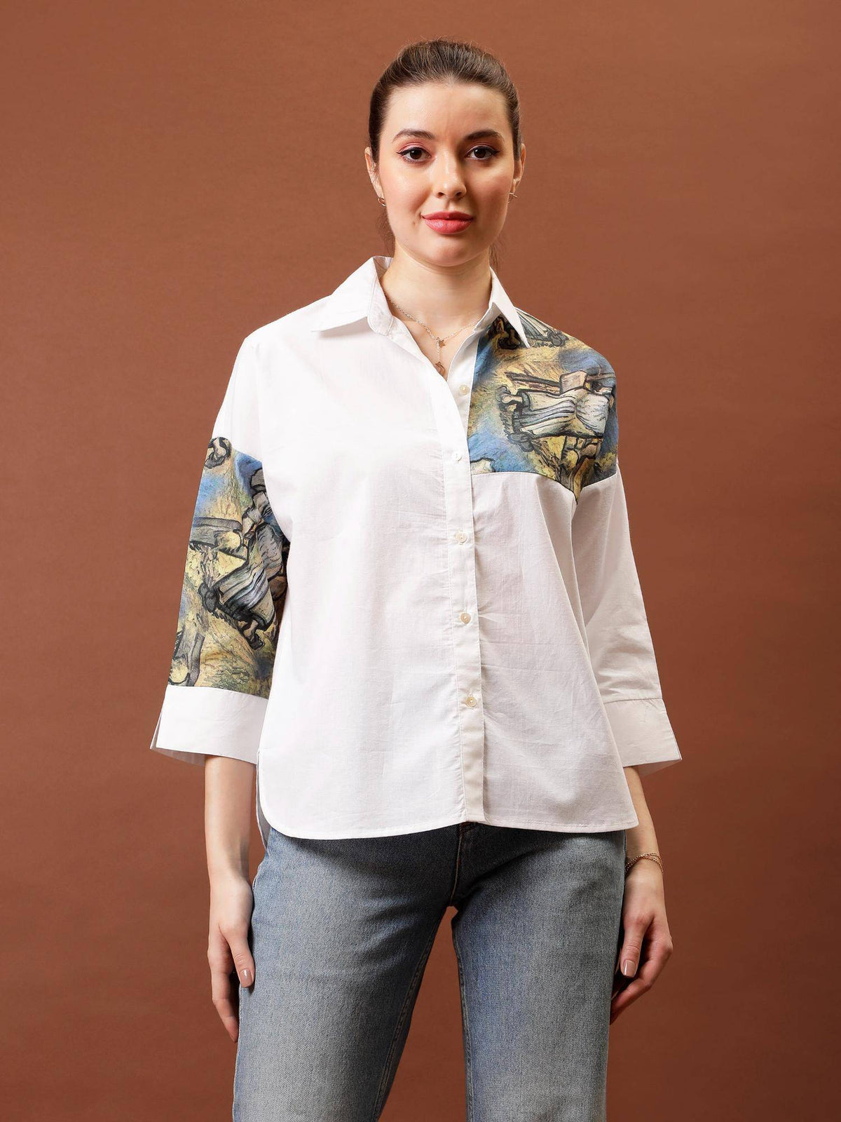 Women White Blue Patch Shirt | S67 - view 1
