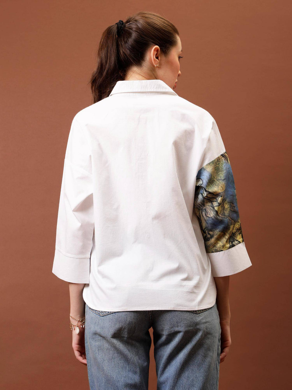 Women White Blue Patch Shirt | S67 - view 3