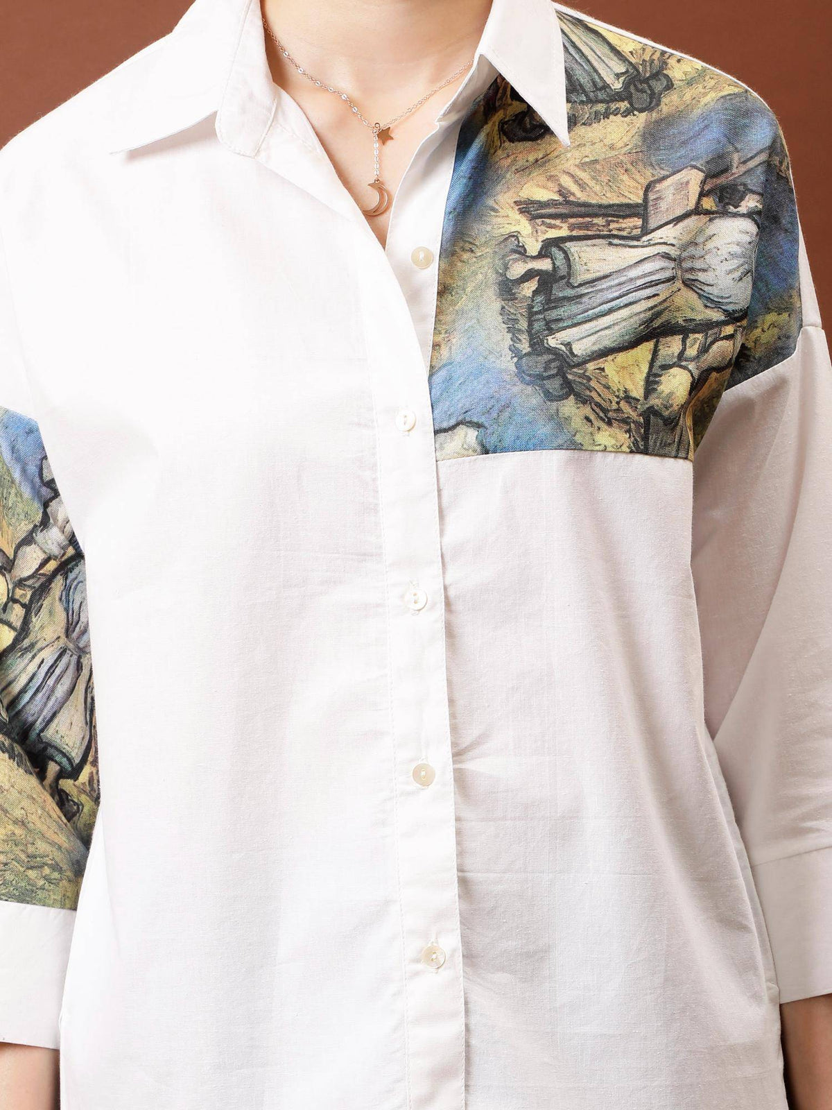 Women White Blue Patch Shirt | S67 - view 4