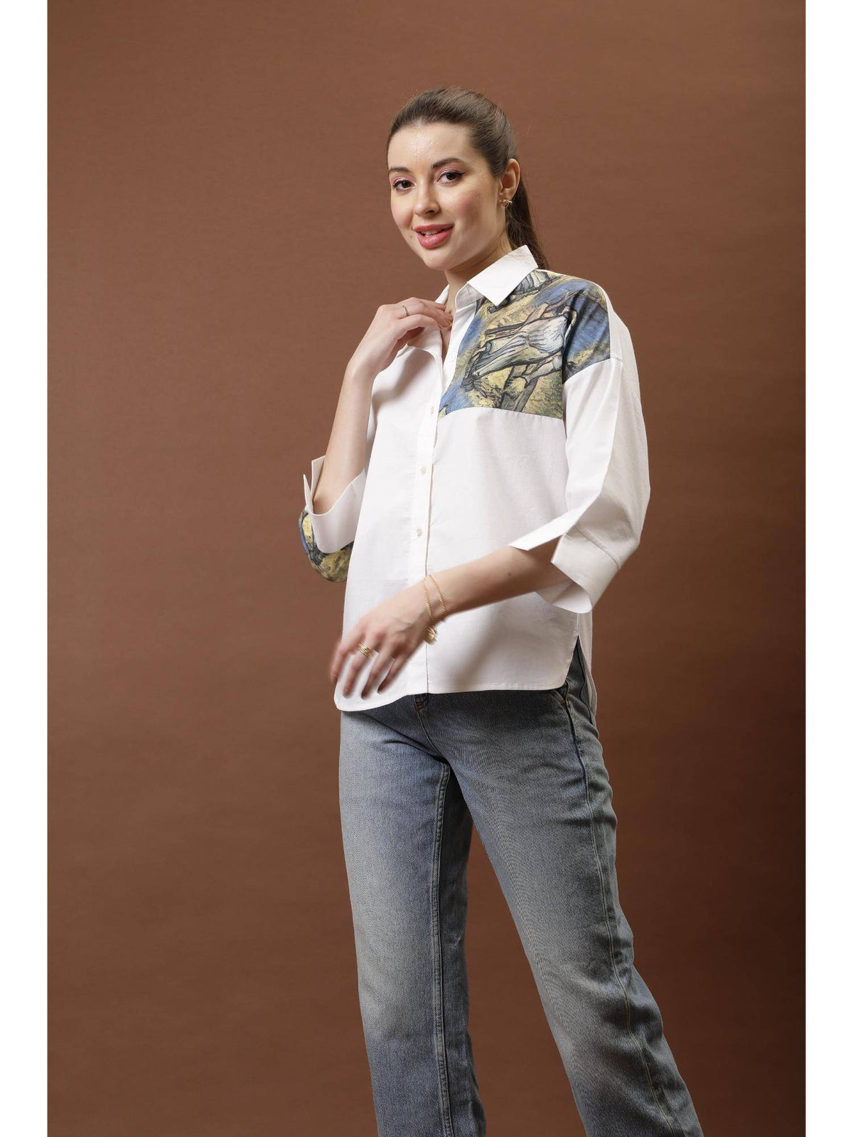 Women White Blue Patch Shirt | S67 - view 5