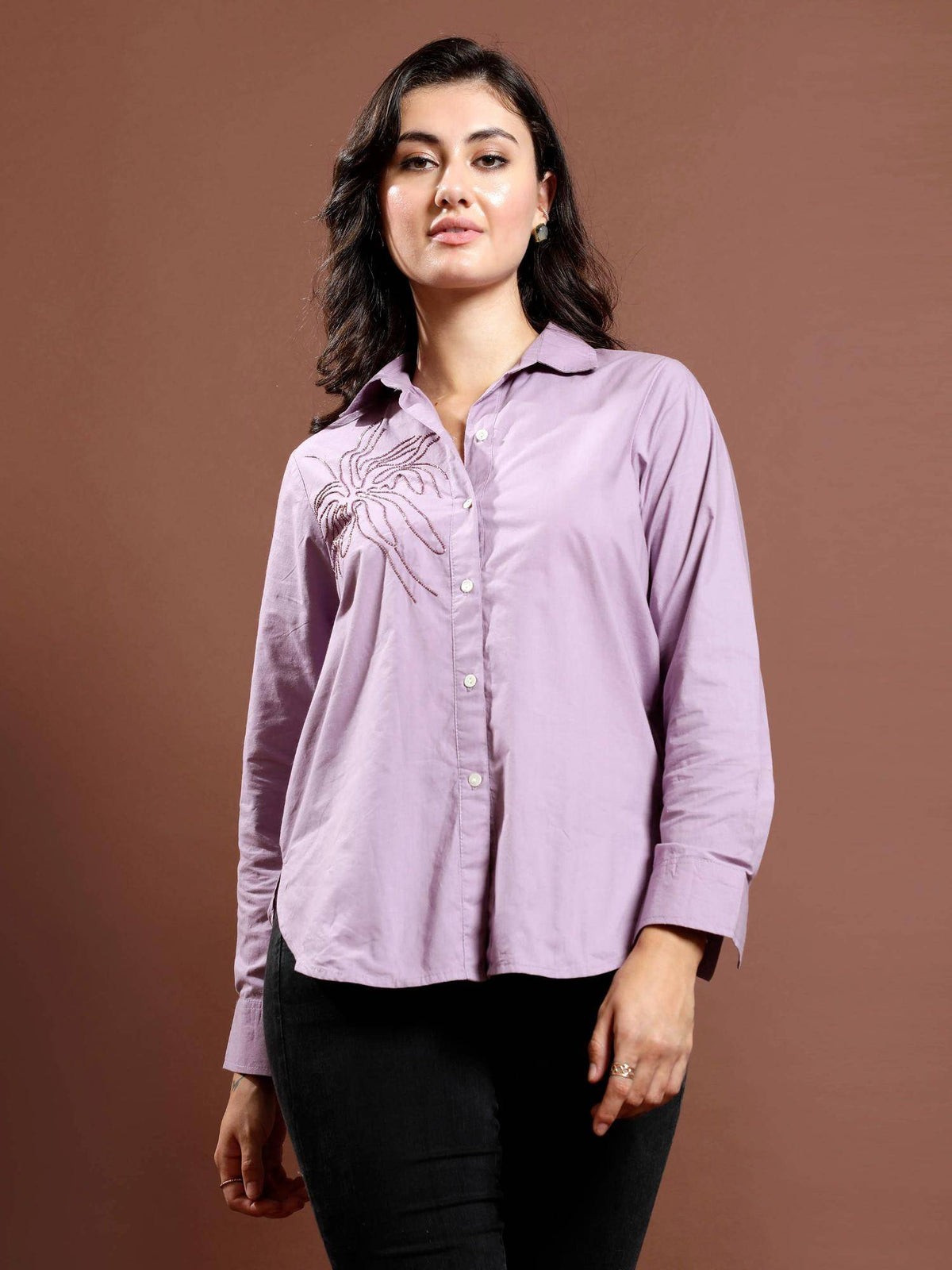 Women Black Cotton Embellished Shirt | S67 - view 6