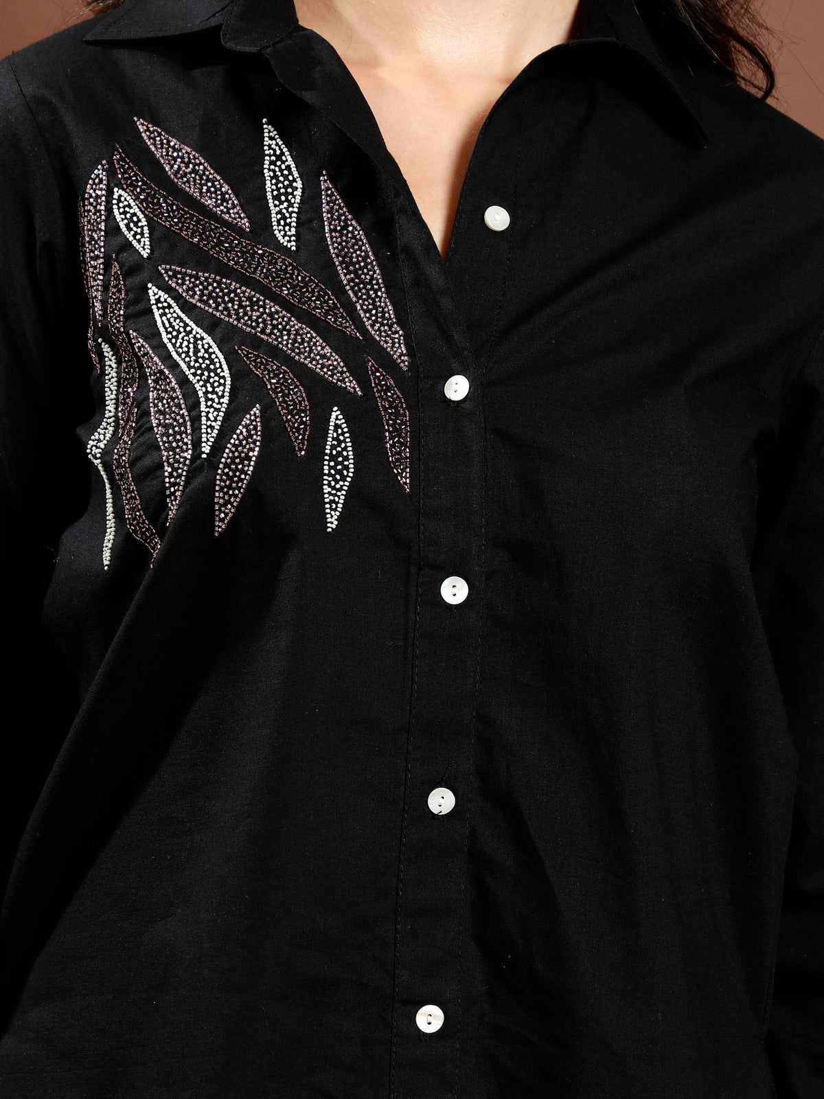 Women Black Cotton Embellished Shirt | S67 - view 3