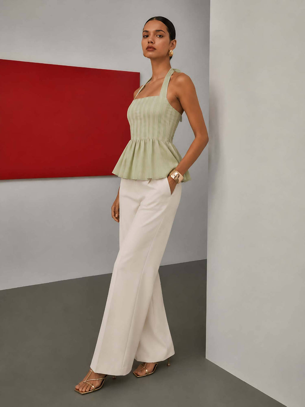 Green Striped Peplum Top | HT67 - view 2
