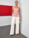 Dusty Pink Striped Peplum Top | HT67 - view 1