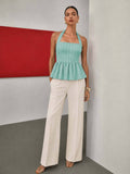 Blue Mint Striped Peplum Top | HT67 - view 1