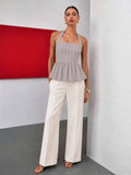 Grey Striped Peplum Top | HT67 - view 1