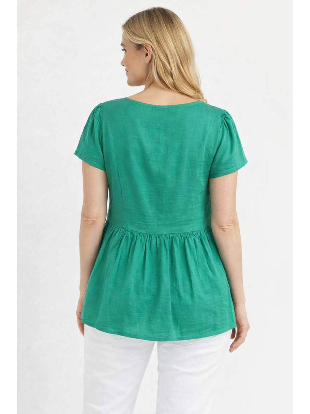 Womens Green Round Neck Short Sleeve Loose Fit Casual Peplum Style Top | pt51 - view 3