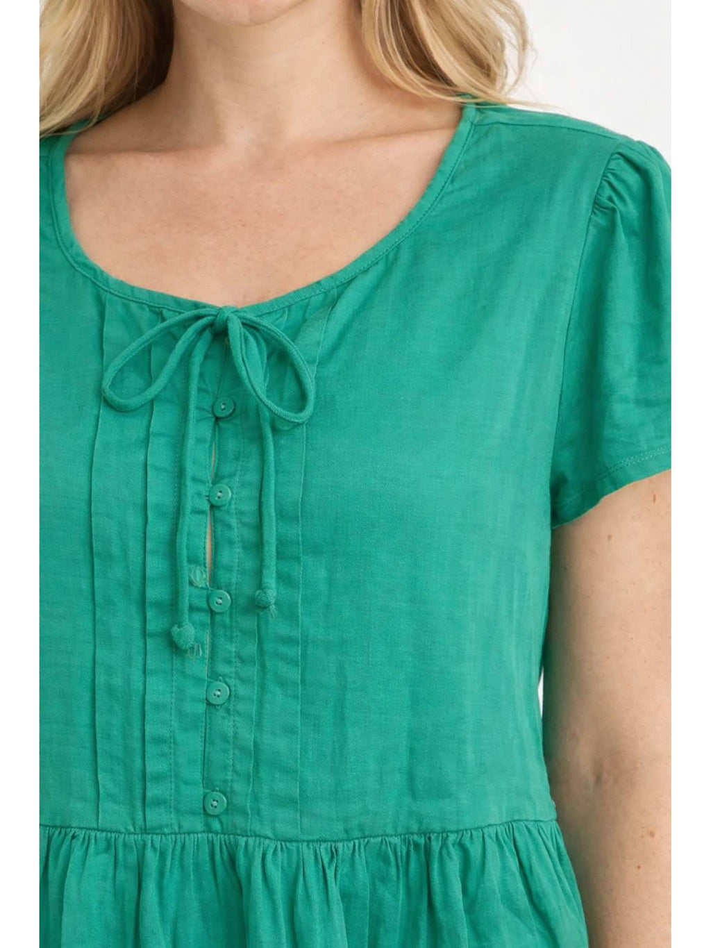 Womens Green Round Neck Short Sleeve Loose Fit Casual Peplum Style Top | pt51 - view 4