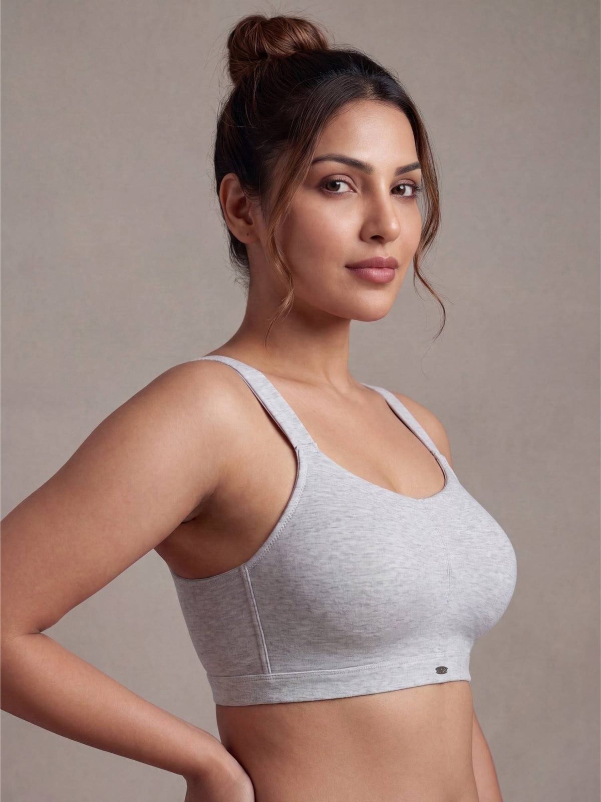Women Full Coverage Padded Non-Wired High Impact Cotton Sports Bra - Grey | sb09 - view 3