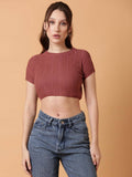 Women Brown Self Design Blouson Crop Top | CT61 - view 1