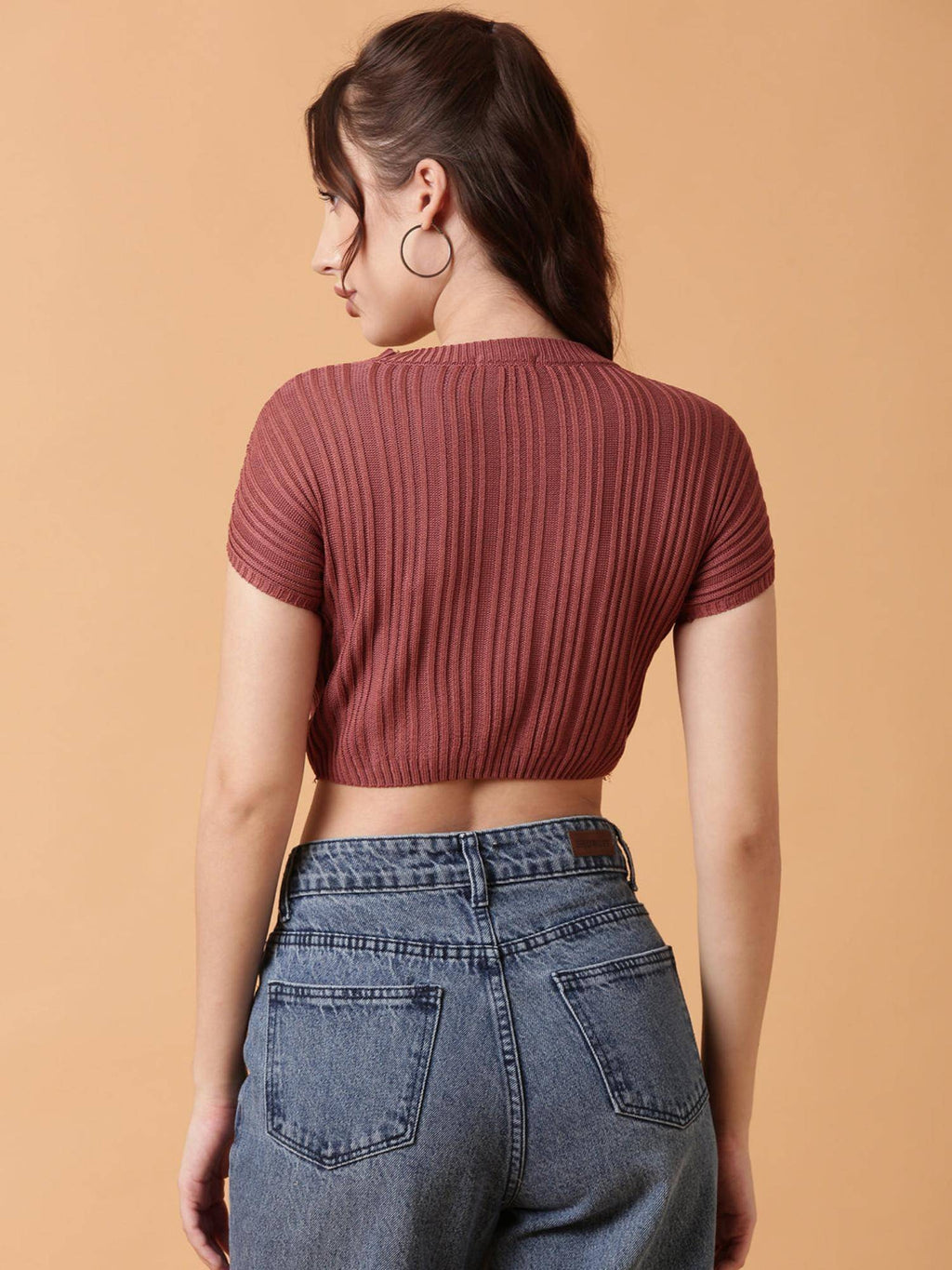 Women Brown Self Design Blouson Crop Top | CT61 - view 4