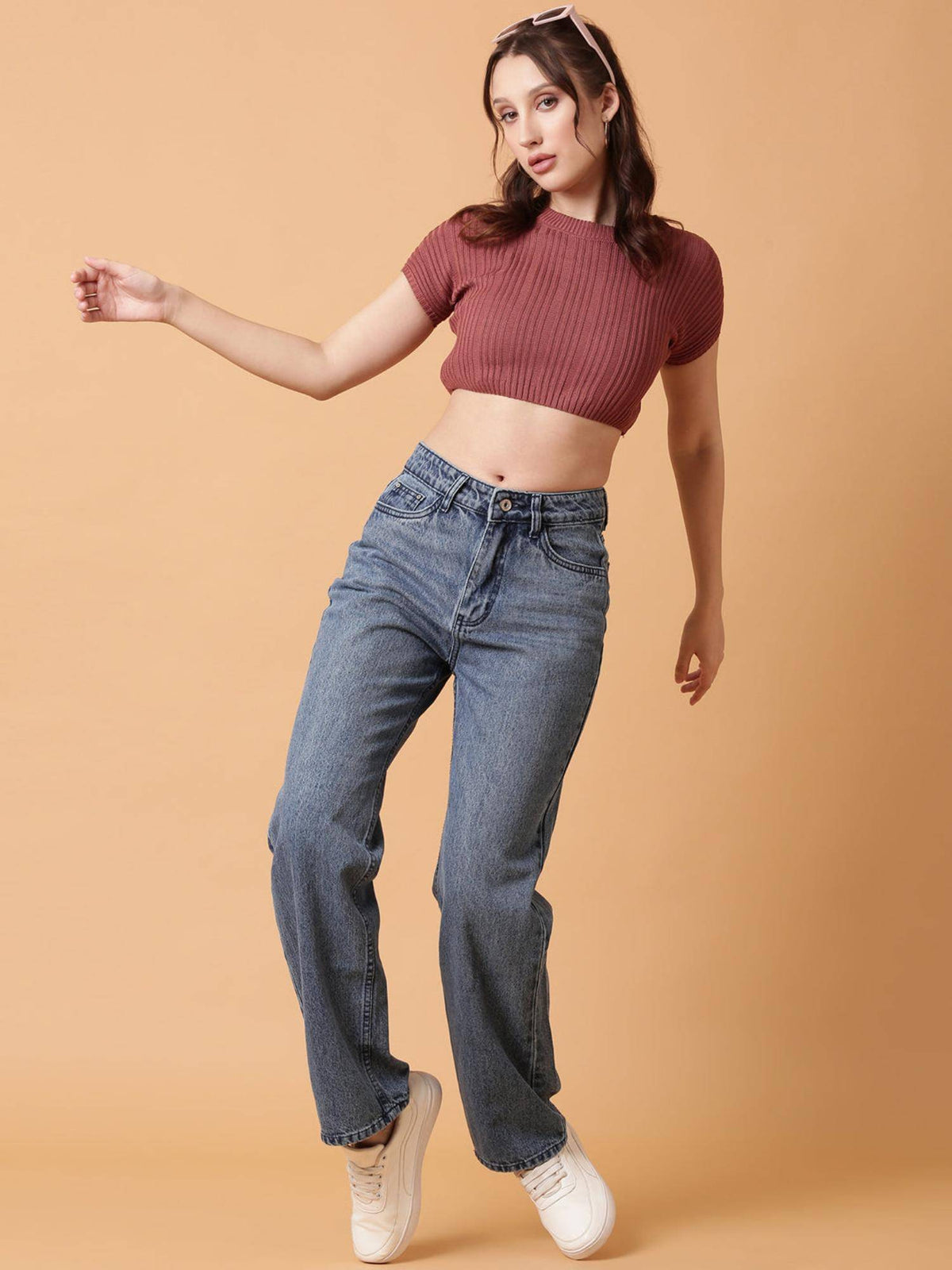 Women Brown Self Design Blouson Crop Top | CT61 - view 5