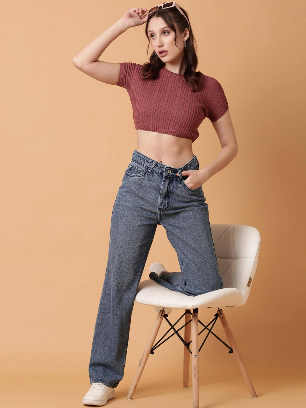 Women Brown Self Design Blouson Crop Top | CT61 - view 6