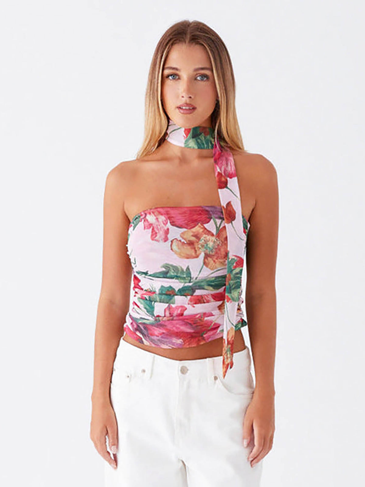 Multicolour Strapless Pleated Printed Top | TT90 - view 2