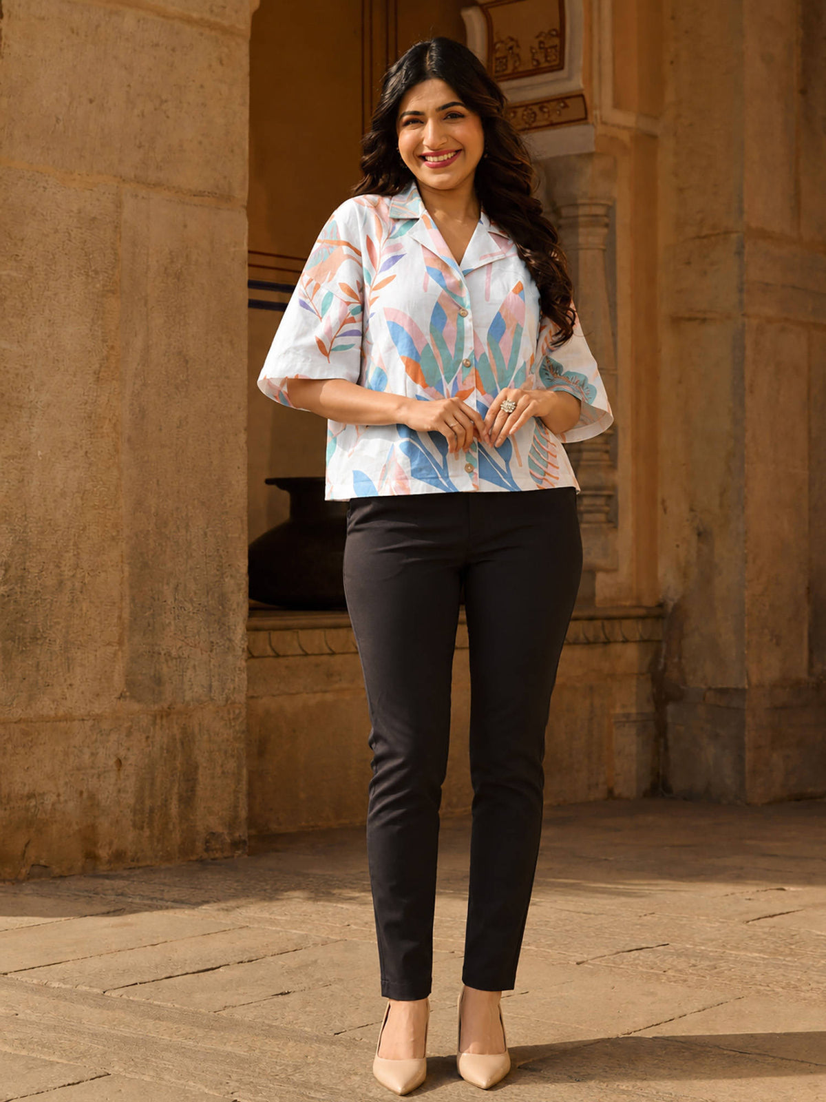 White Printed Viscose Rayon Regular Shirt | S67 - view 1