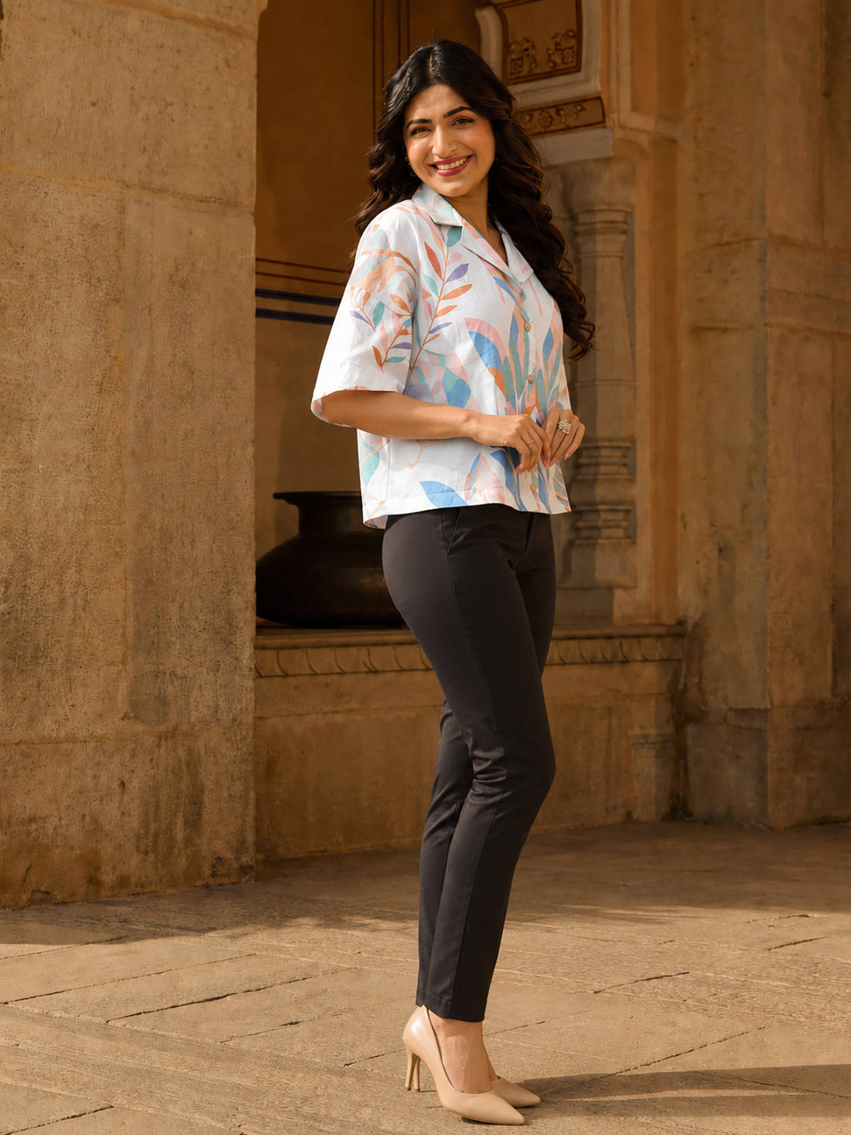 White Printed Viscose Rayon Regular Shirt | S67 - view 3