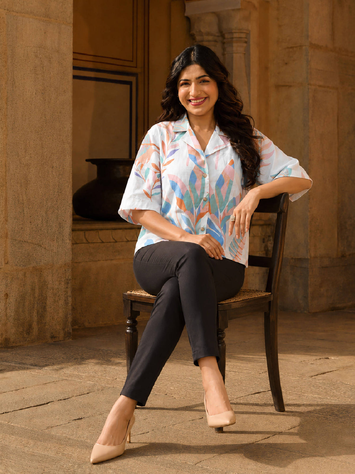 White Printed Viscose Rayon Regular Shirt | S67 - view 4