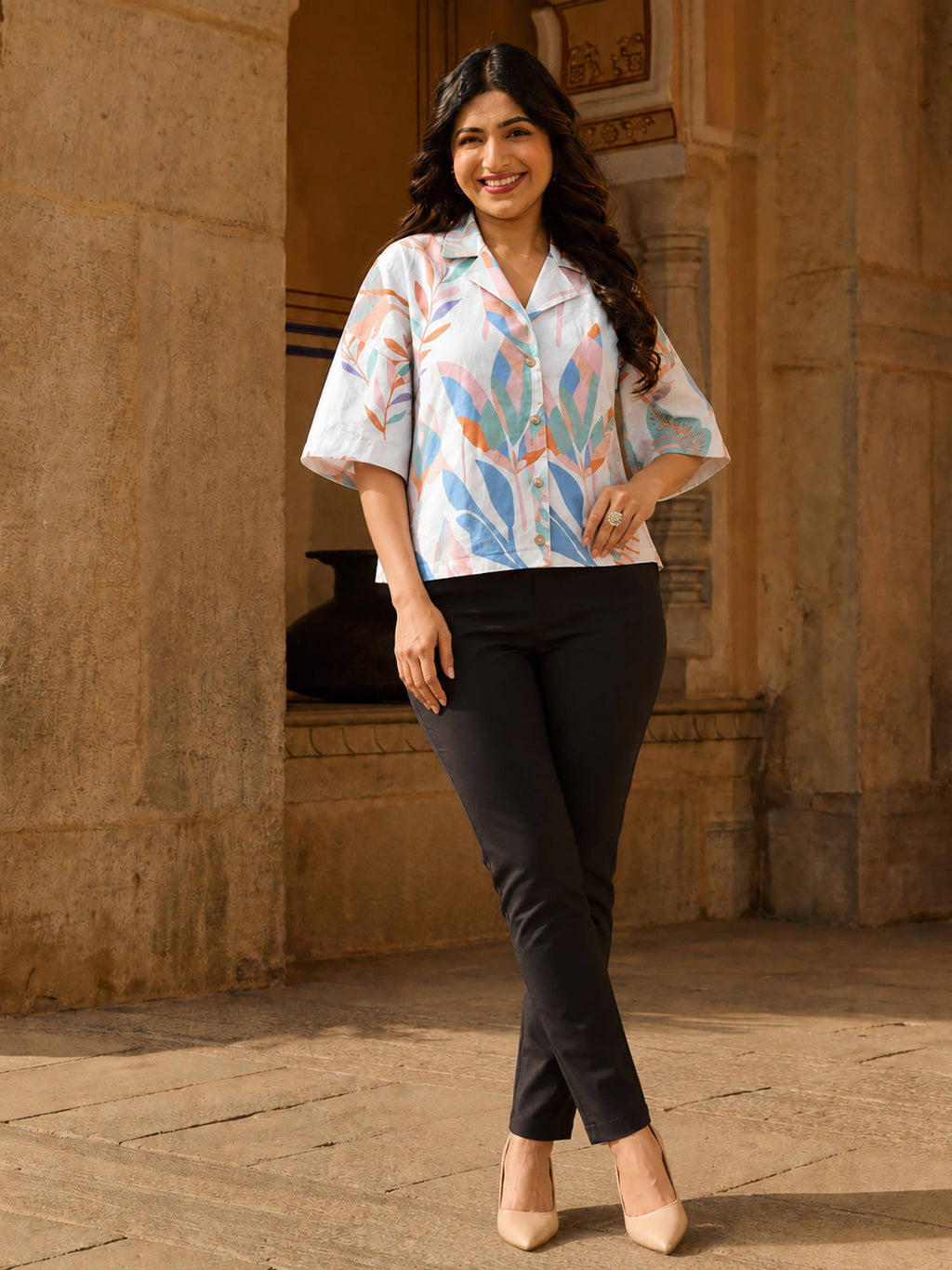 White Printed Viscose Rayon Regular Shirt | S67 - view 5