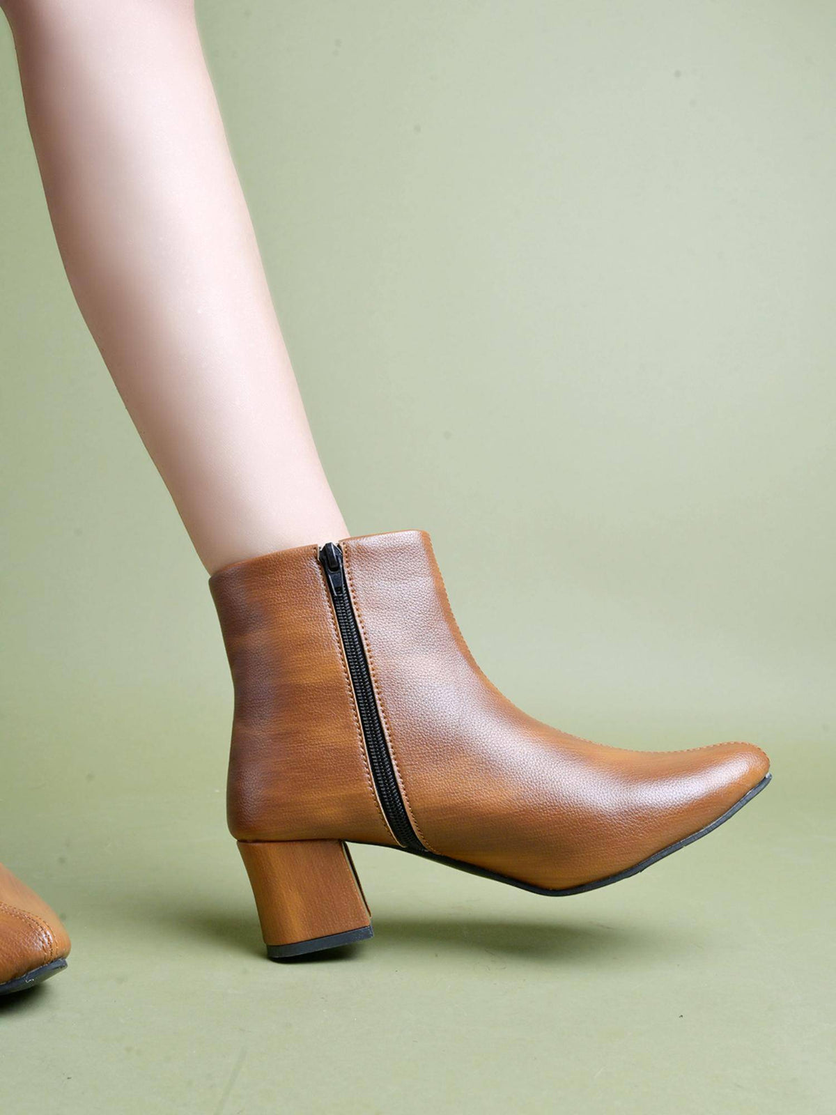 Smart Casual Zip Detailed Tan Boots for Women | BT61 - view 4