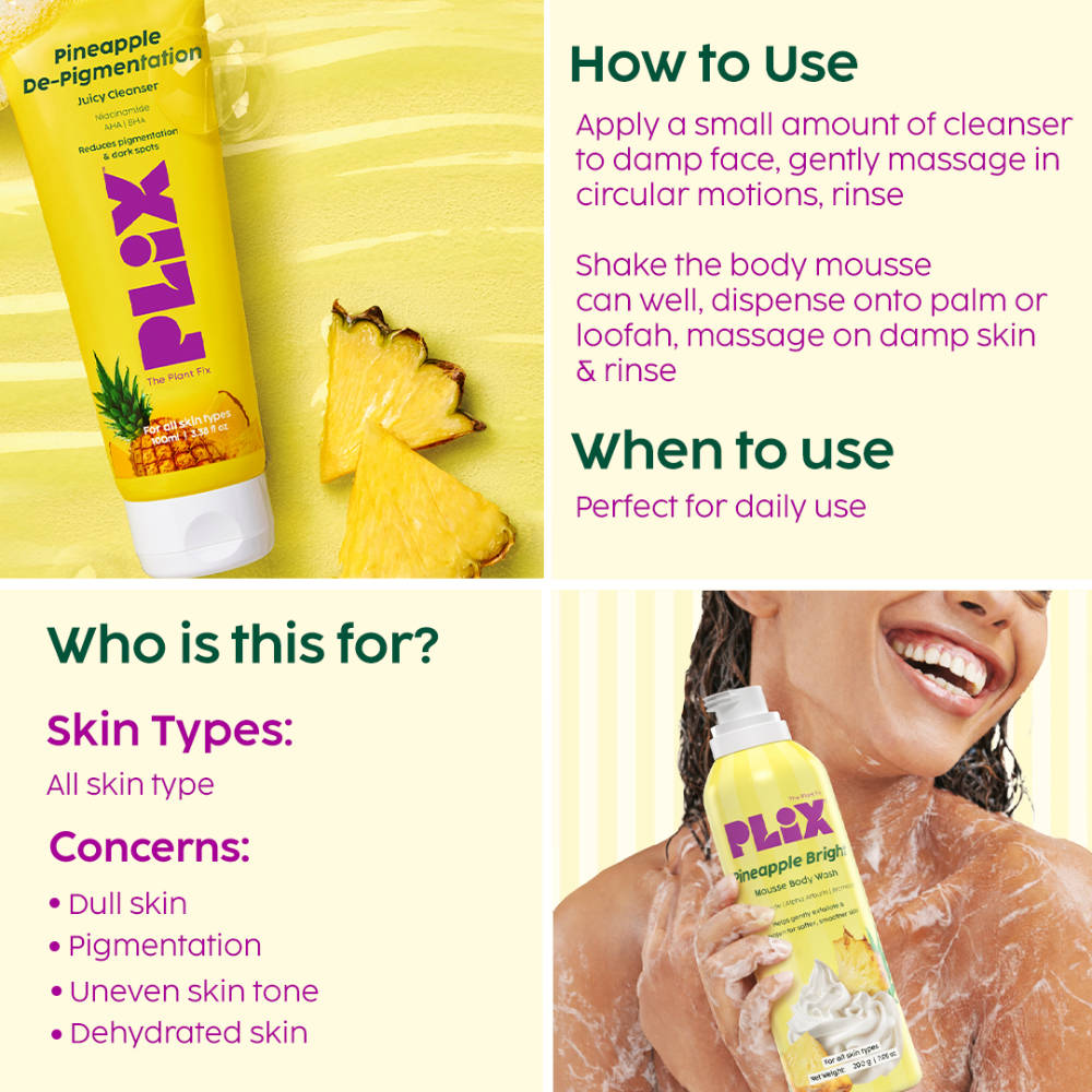 Pineapple Brightening Foamy Mousse Body Wash & Juicy Cleanser Combo | PL1 - view 6