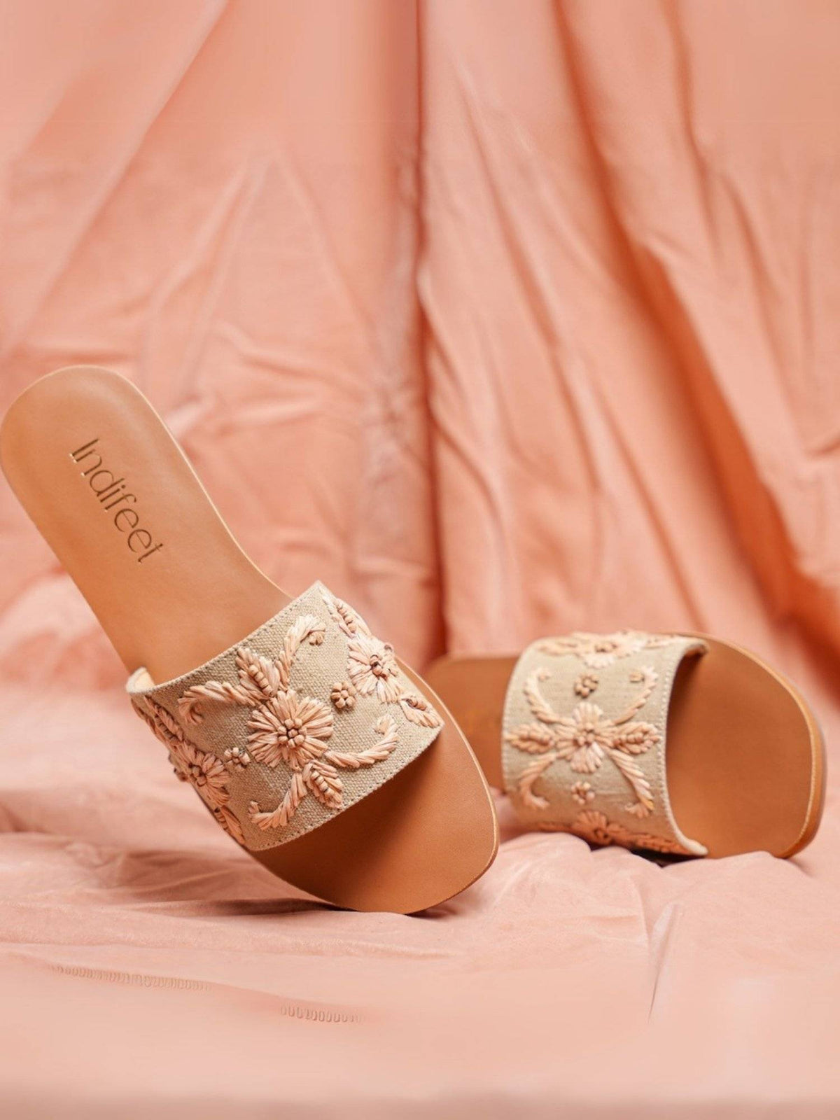 Beige Stylish and Casual Embroidered Fashion Flats | F61 - view 1
