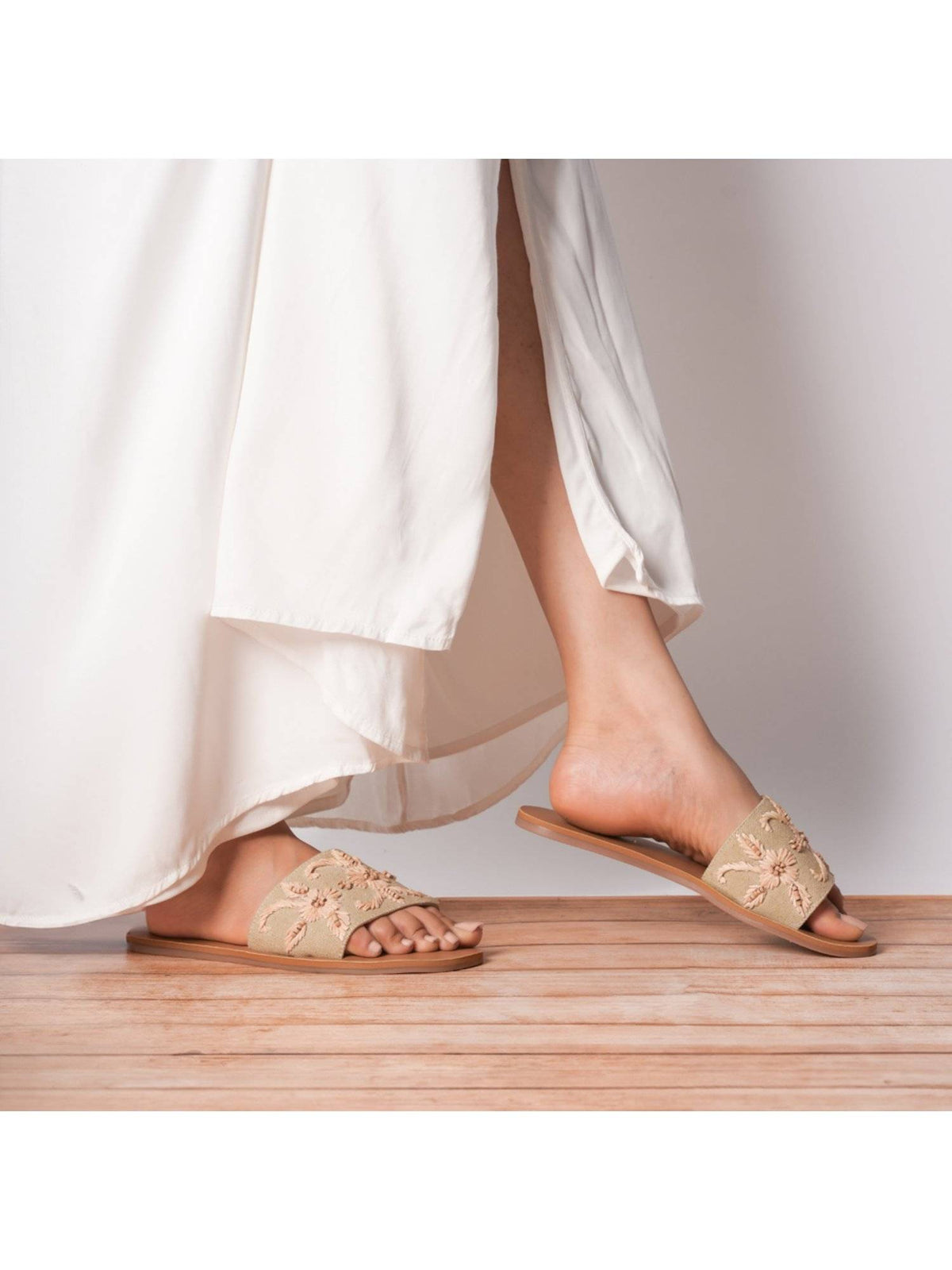 Beige Stylish and Casual Embroidered Fashion Flats | F61 - view 4