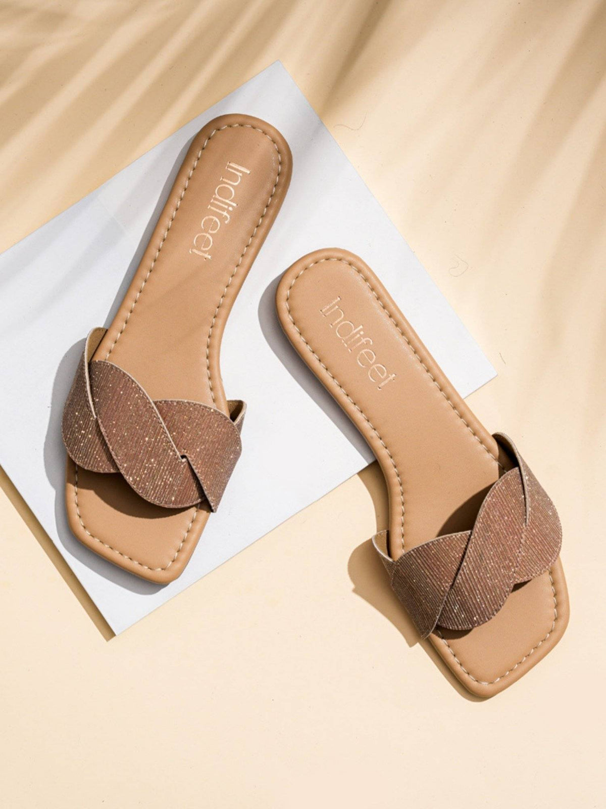 Intertwined Rose Gold Metallic Finish Trending Ethnic and Party Flats | F61 - view 1