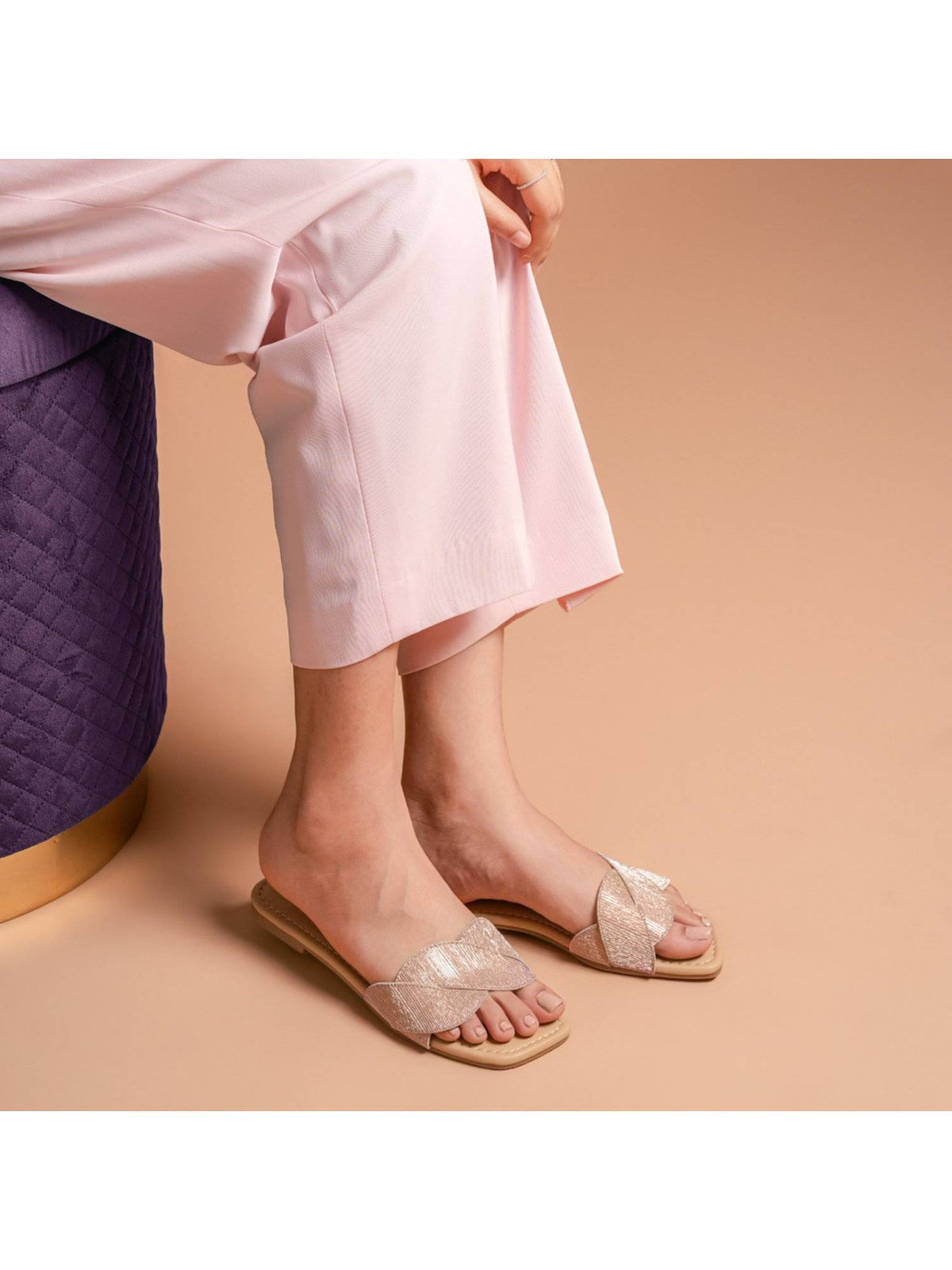 Intertwined Rose Gold Metallic Finish Trending Ethnic and Party Flats | F61 - view 4