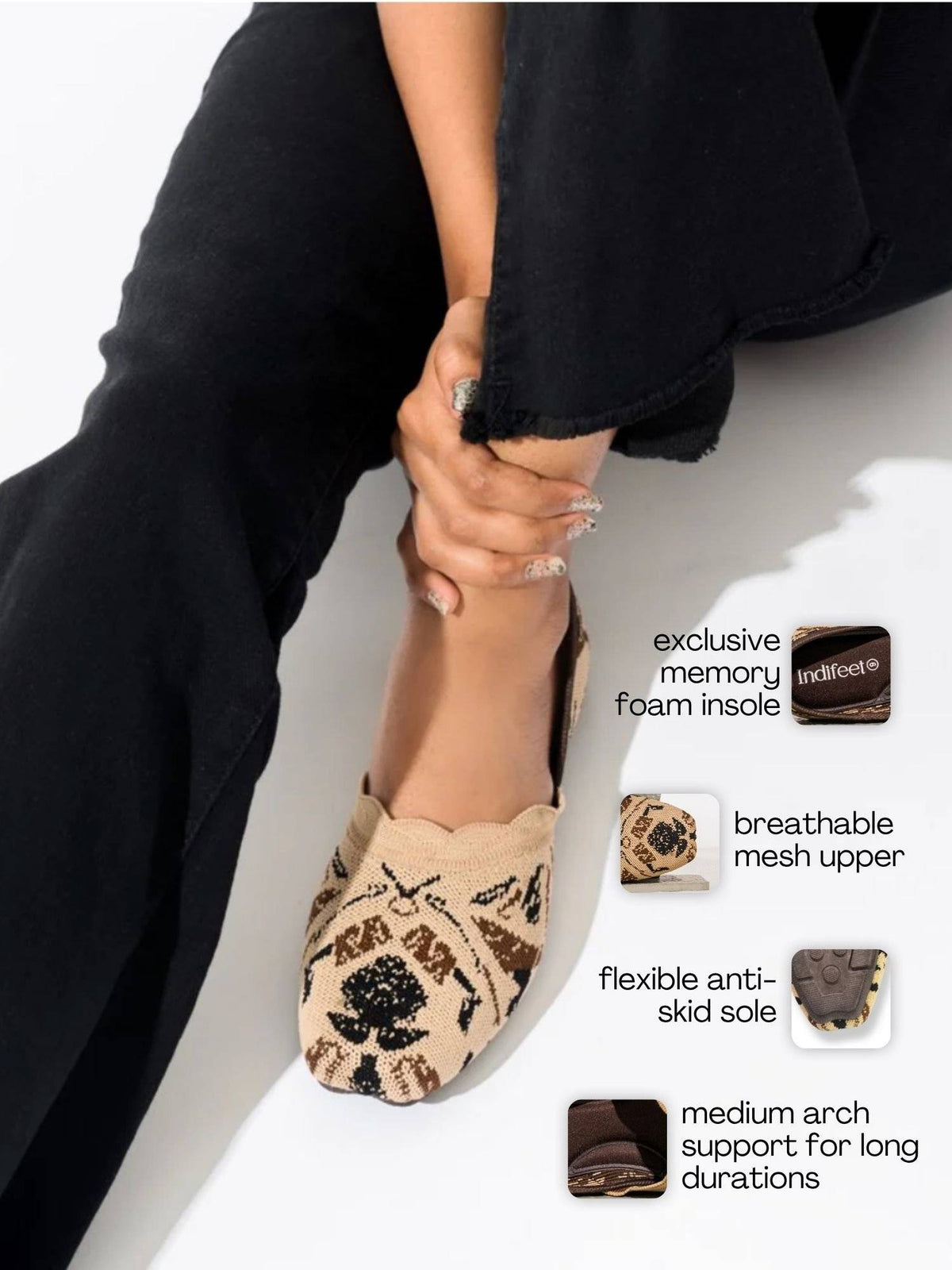 Boho Trendy Soft Mesh Brown Ballerinas with Memory Insole & Flexible Outsole | F61 - view 4