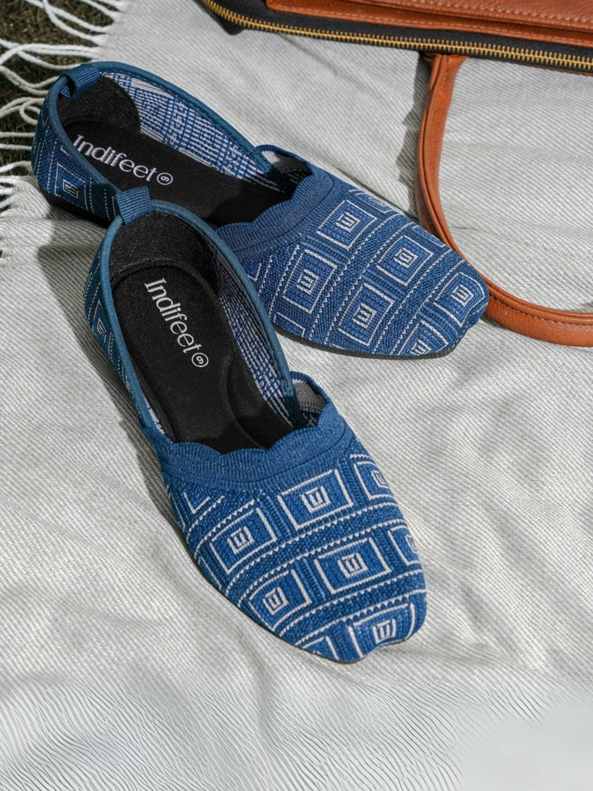 Boho Trendy Soft Mesh Dark Blue Ballerinas with Memory Insole and Flexible Outsole | F61 - view 1