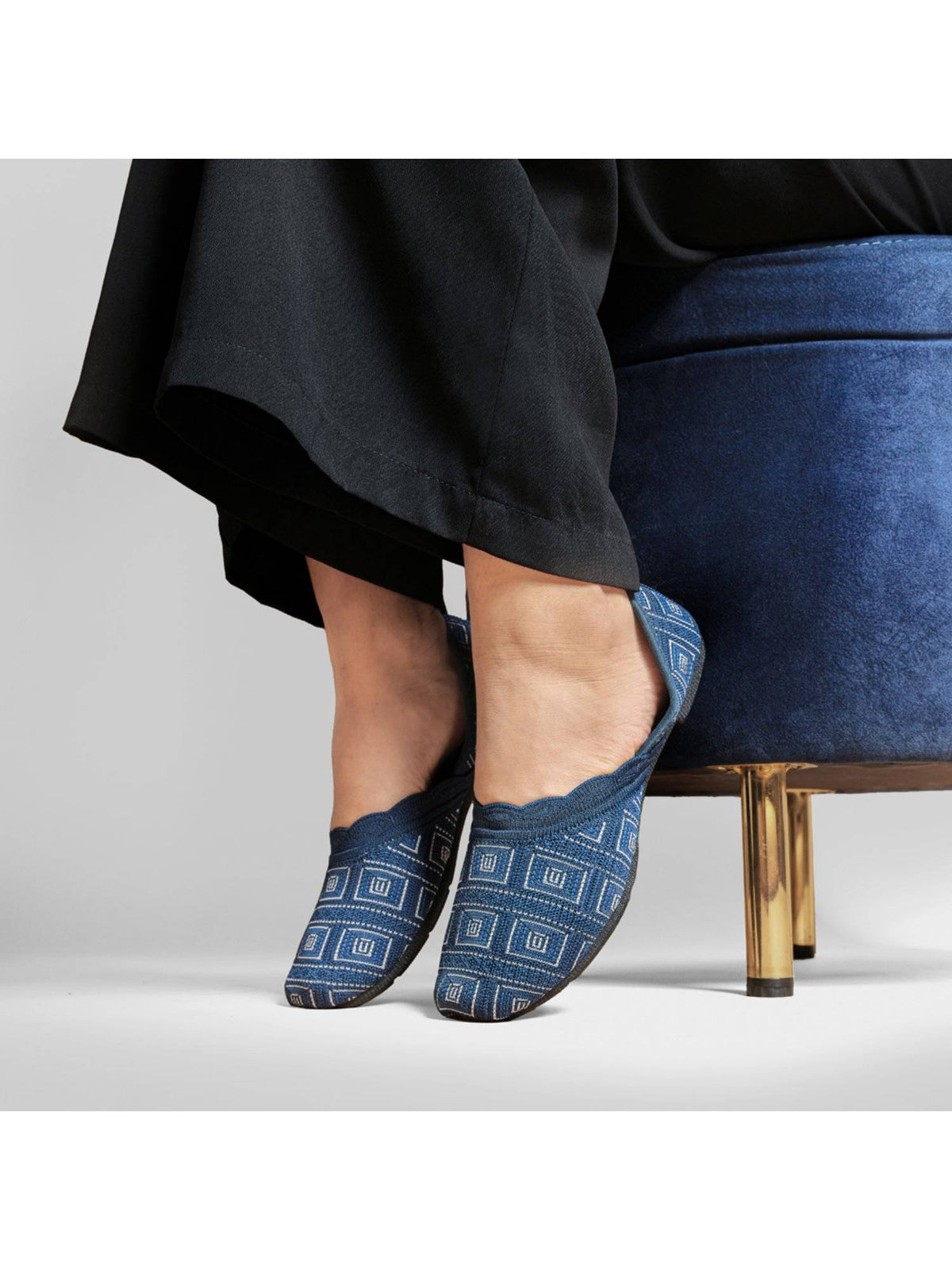 Boho Trendy Soft Mesh Dark Blue Ballerinas with Memory Insole and Flexible Outsole | F61 - view 2