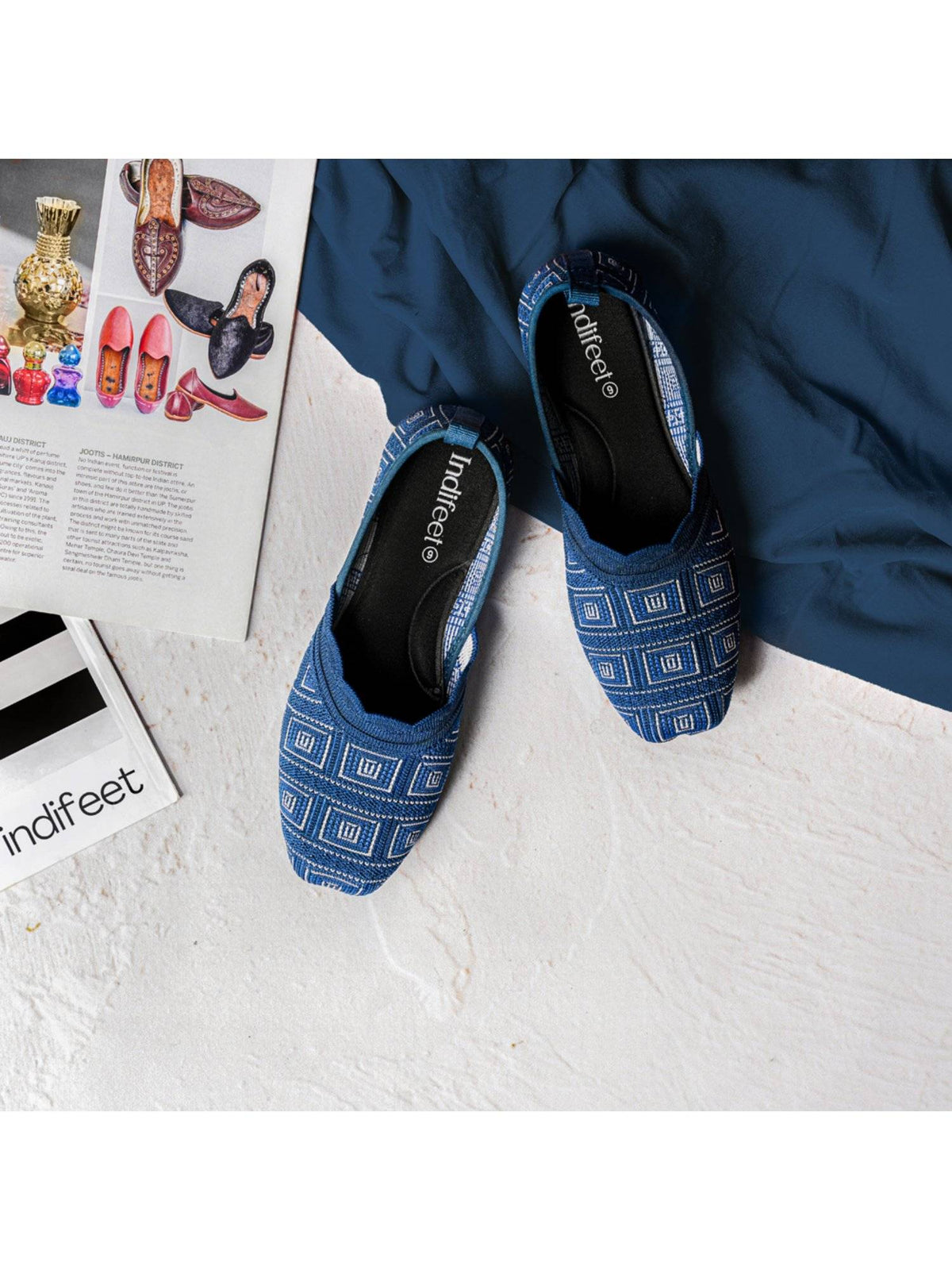Boho Trendy Soft Mesh Dark Blue Ballerinas with Memory Insole and Flexible Outsole | F61 - view 3