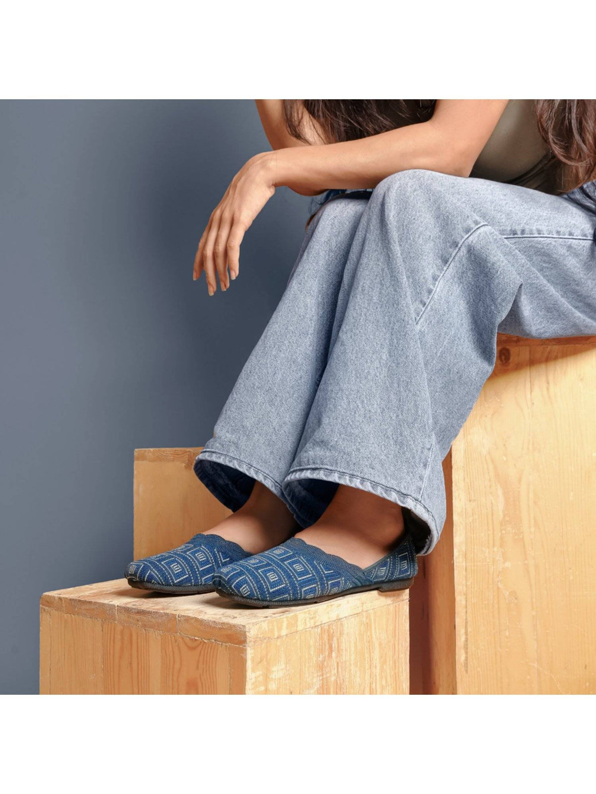 Boho Trendy Soft Mesh Dark Blue Ballerinas with Memory Insole and Flexible Outsole | F61 - view 4
