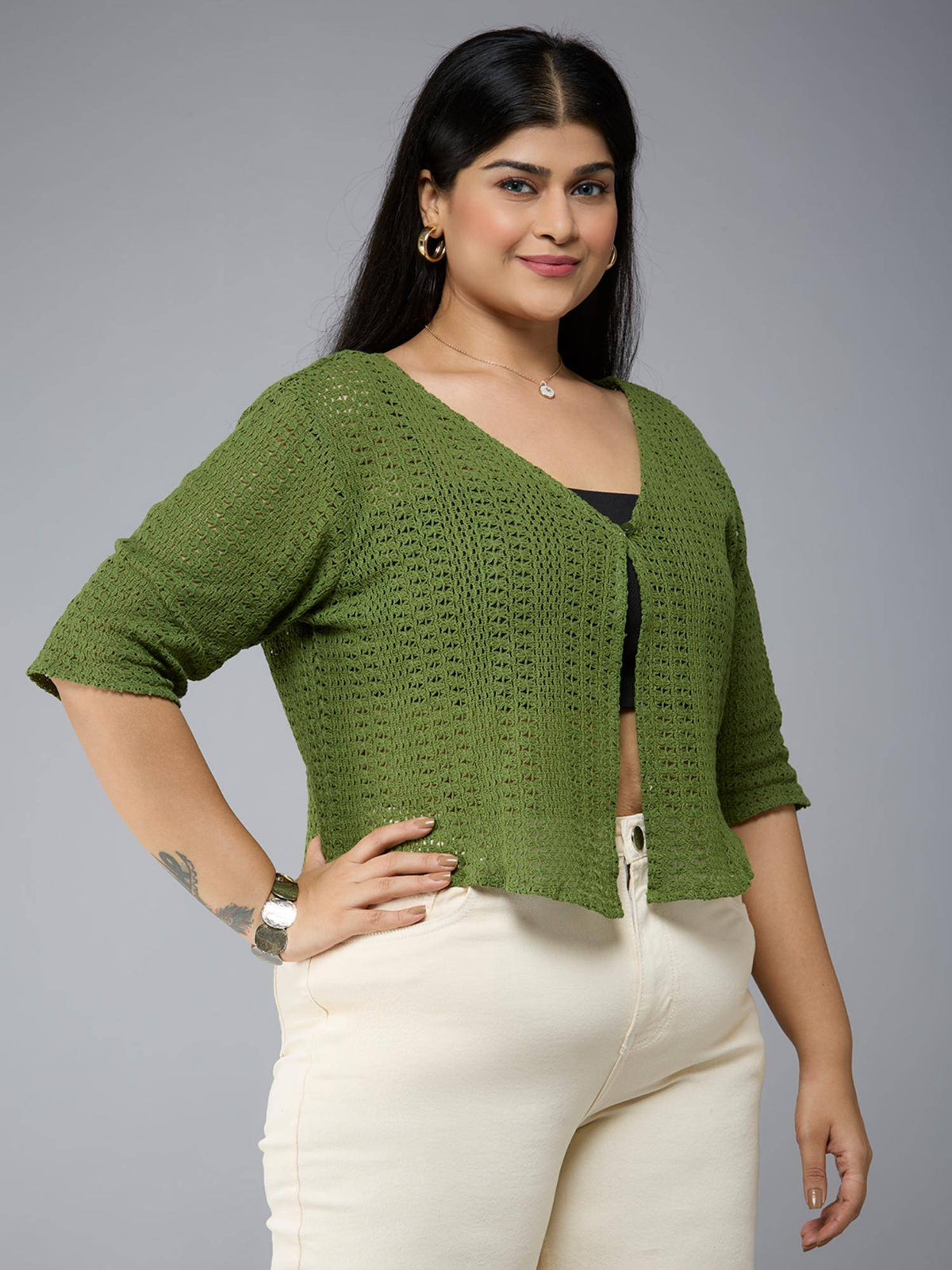 Plus Size Women White Lace Smart Casual Shrug | JC78 - view 11
