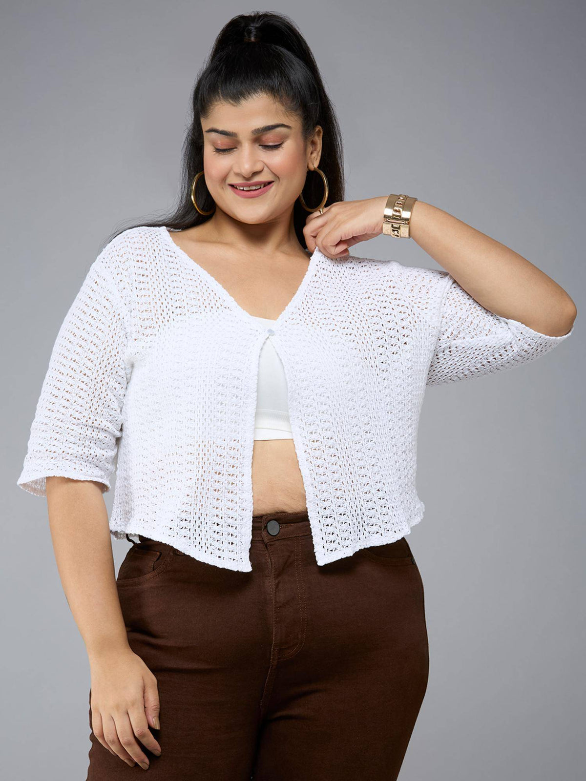 Plus Size Women White Lace Smart Casual Shrug | JC78 - view 1