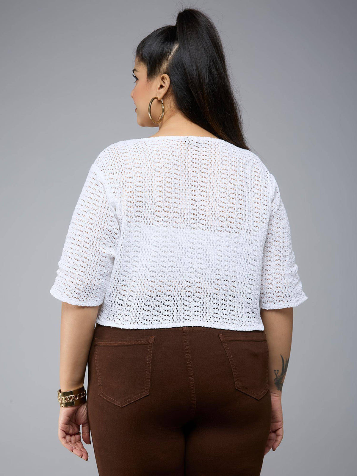 Plus Size Women White Lace Smart Casual Shrug | JC78 - view 2