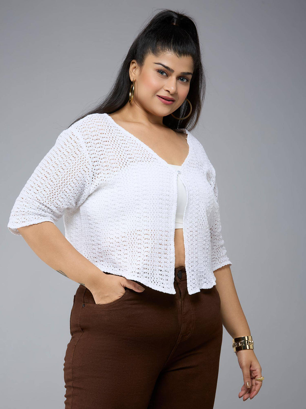 Plus Size Women White Lace Smart Casual Shrug | JC78 - view 4