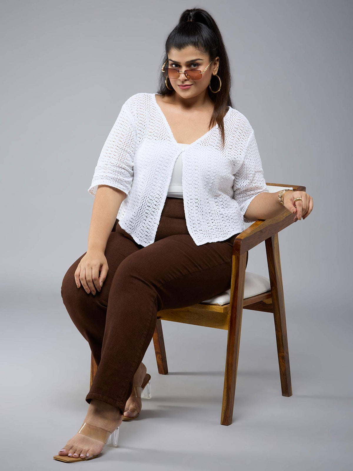 Plus Size Women White Lace Smart Casual Shrug | JC78 - view 5