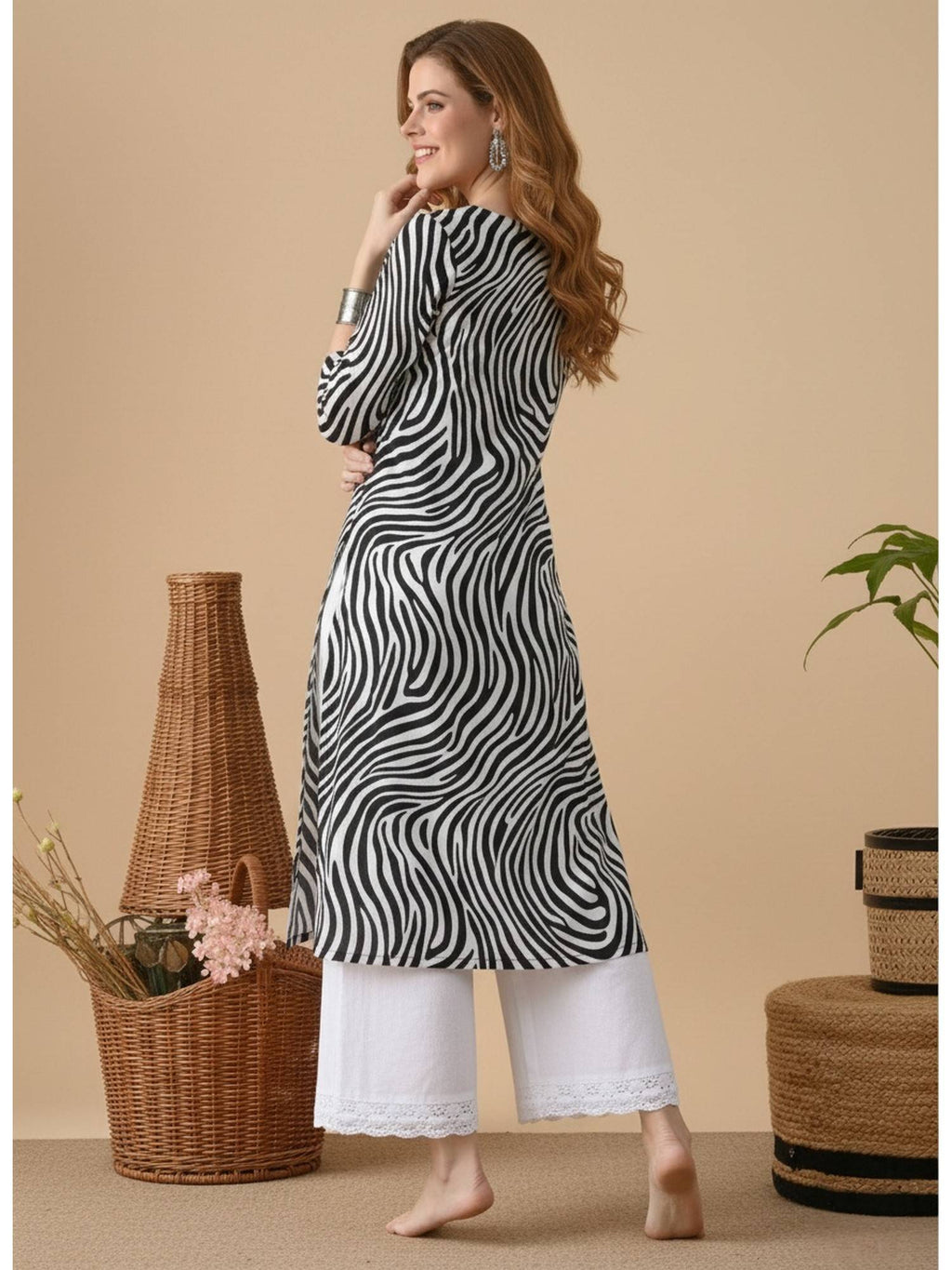 Black Cotton Printed Embroidered Kurta | KDG - view 2