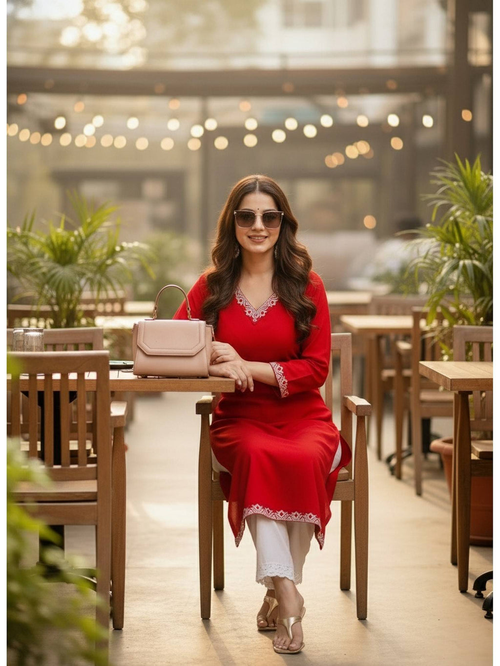 Red Cotton Solid Embroidered Kurta | FY93 - view 5