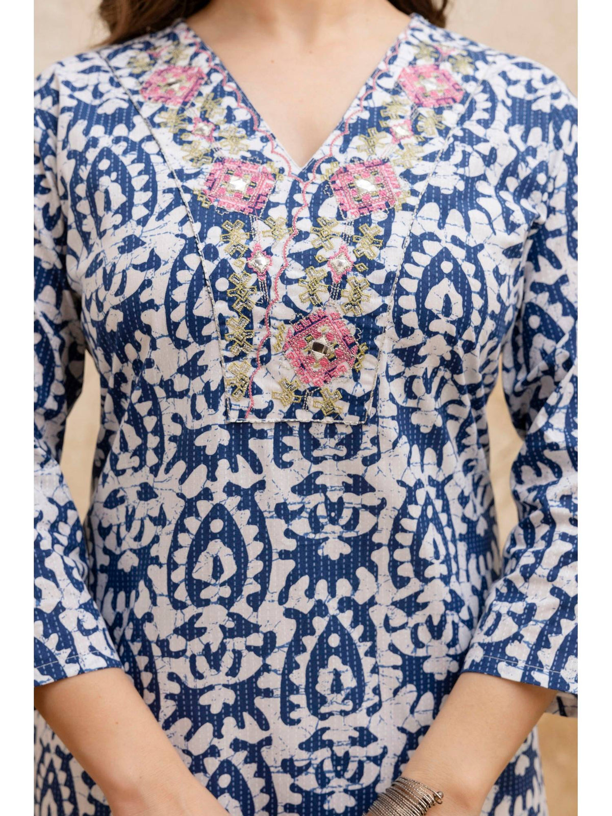 Blue Cotton Printed Embroidered Kurta | KDG - view 5