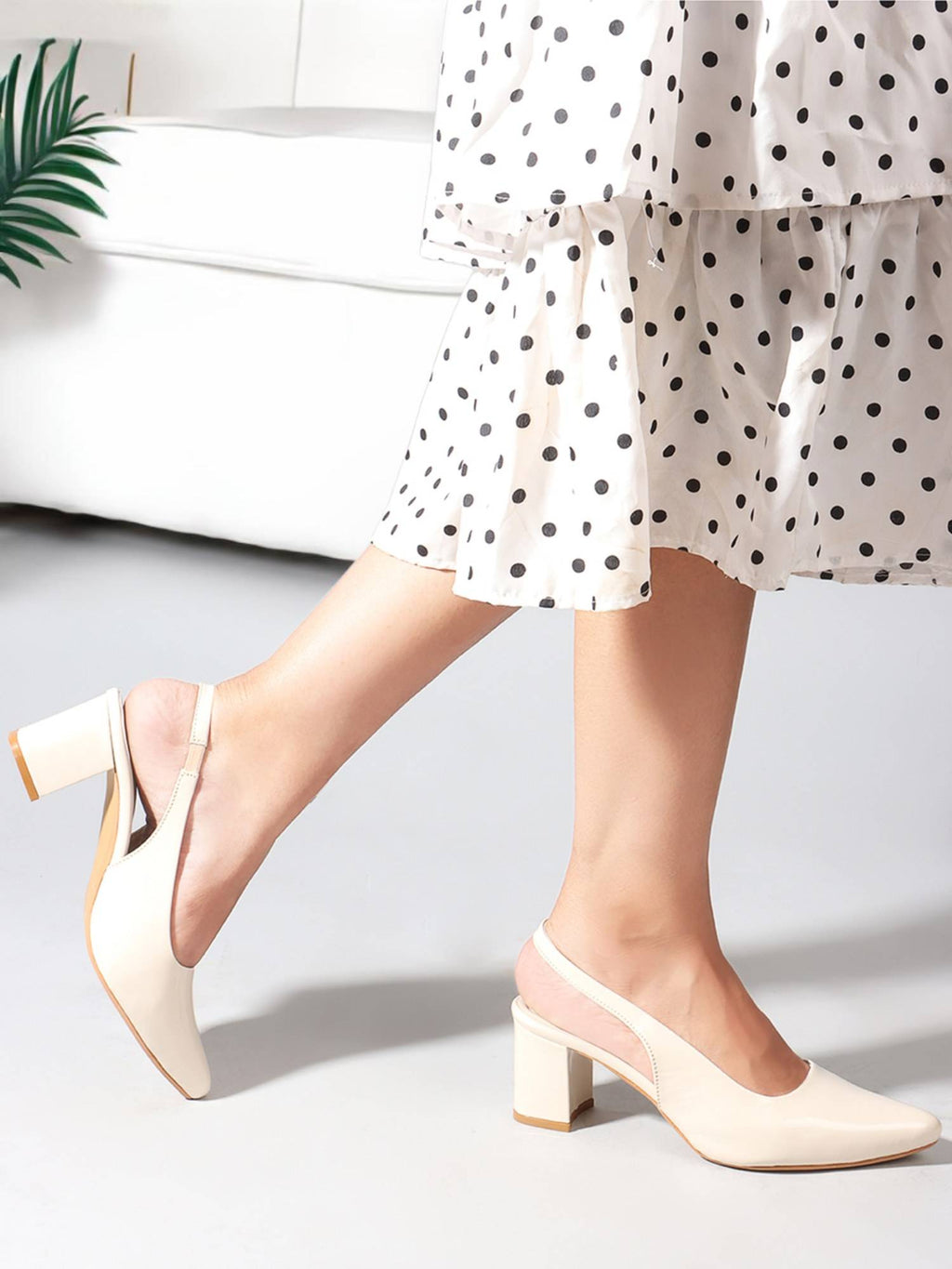 Beige Pointed Toe Backstrap Women Pumps | H78 - view 1