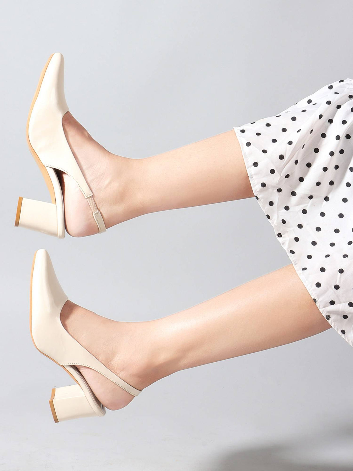 Beige Pointed Toe Backstrap Women Pumps | H78 - view 2