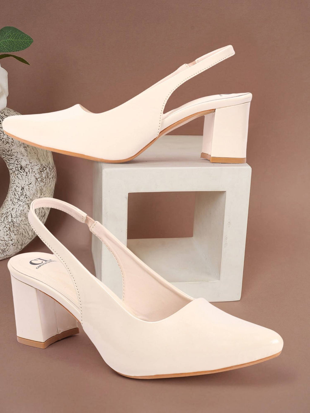 Beige Pointed Toe Backstrap Women Pumps | H78 - view 3