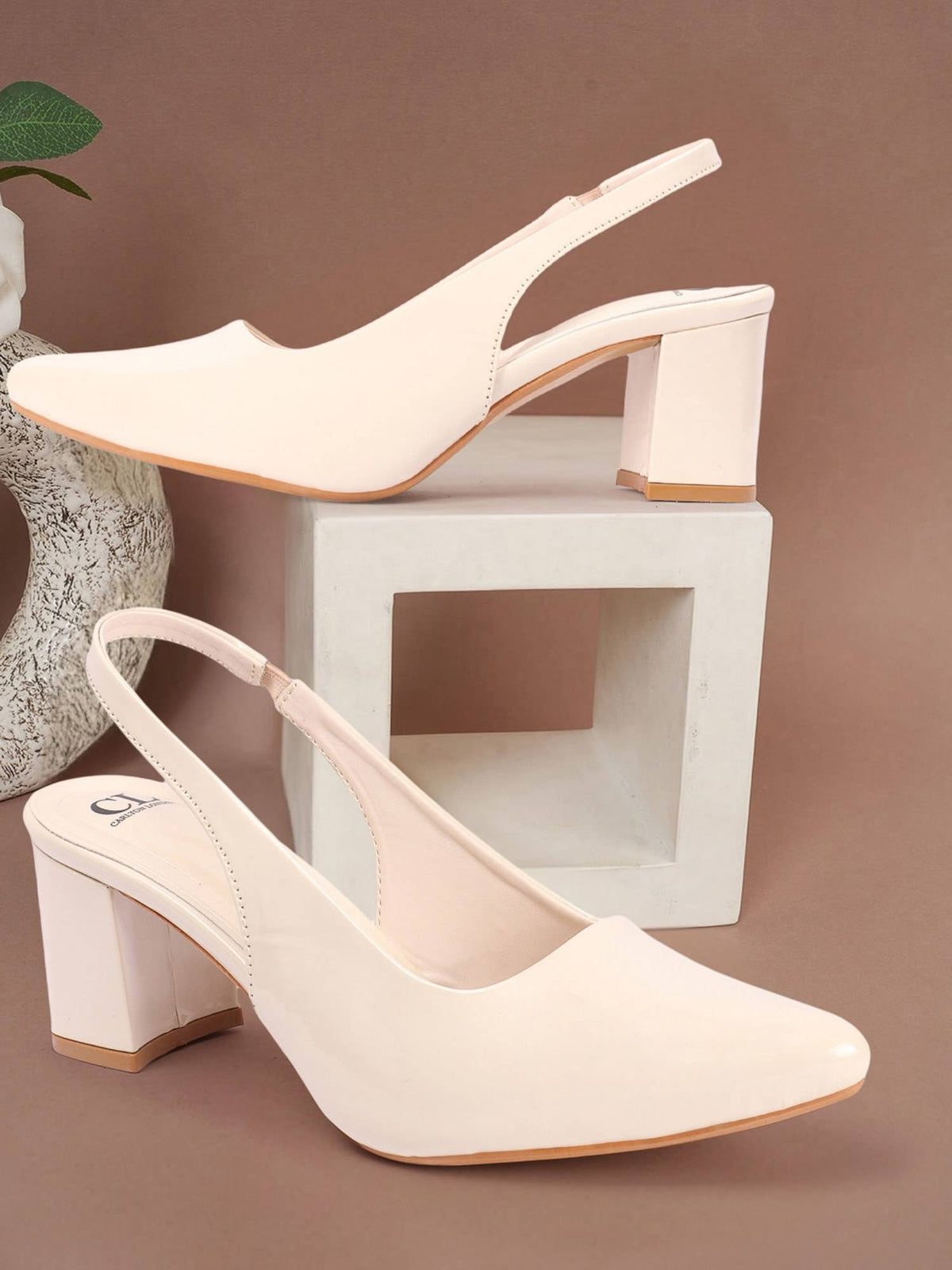 Beige Pointed Toe Backstrap Women Pumps | H78 - view 3